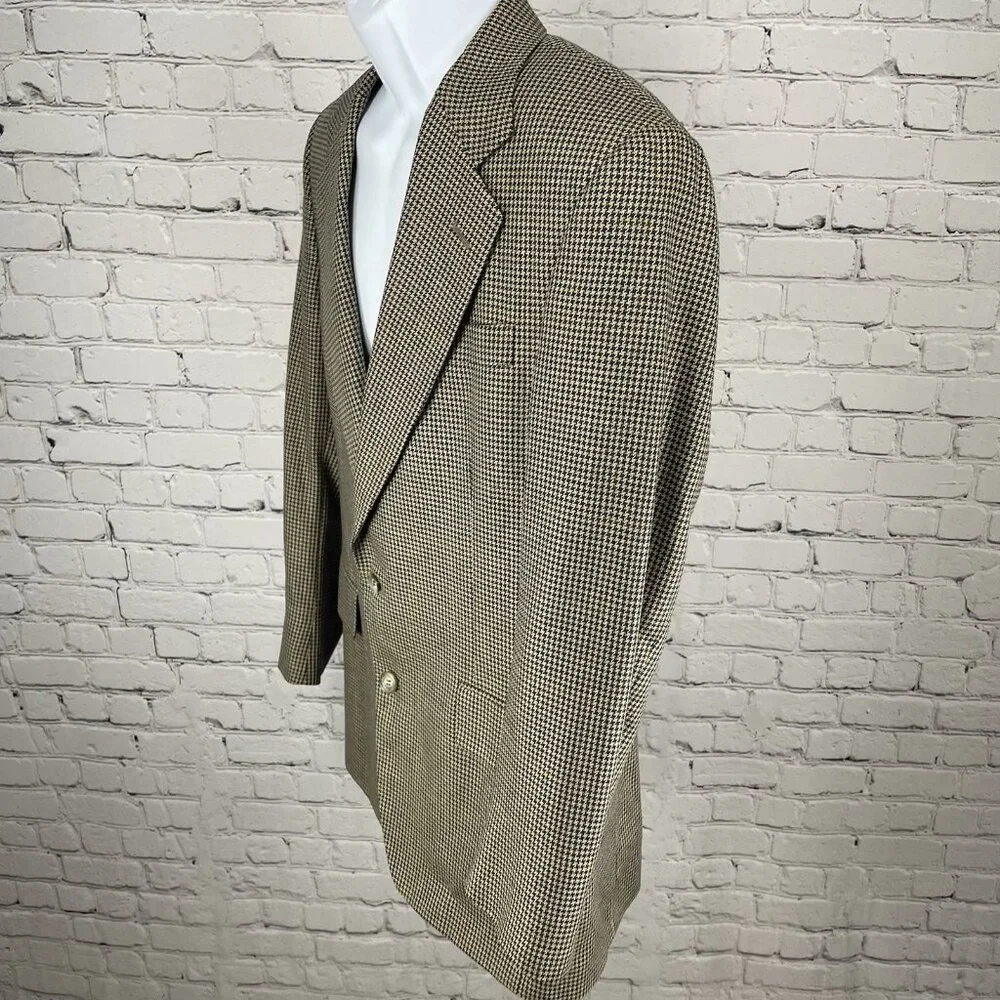 Jos A Bank Executive Collection Brown Houndstooth Silk Wool Blazer Sportcoat 40R